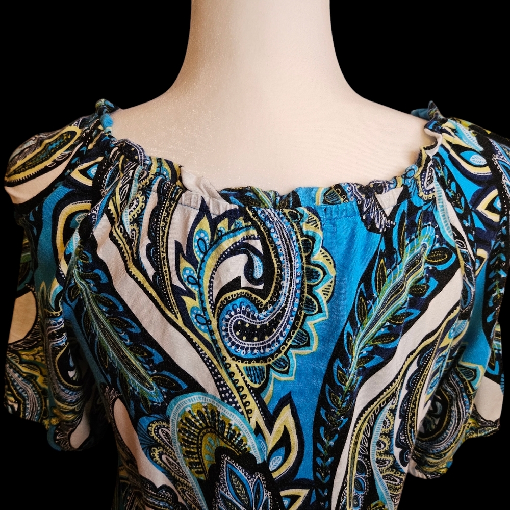 Vintage Y2K Apt. 9 Blue Paisley Smocked Boho Blouse Top S - Picture 6 of 9